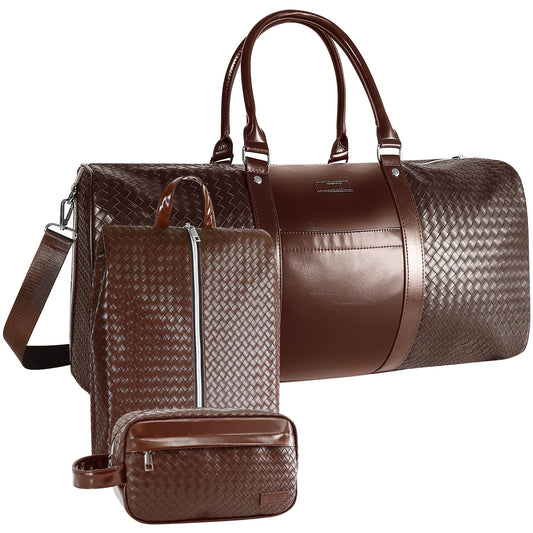 Carry On Travel Duffle Bag, Leather Overnight Bag with Toiletry Bag & Shoe Compartment, Dry & Wet Separated Sports Duffel Bag for Men, Brown