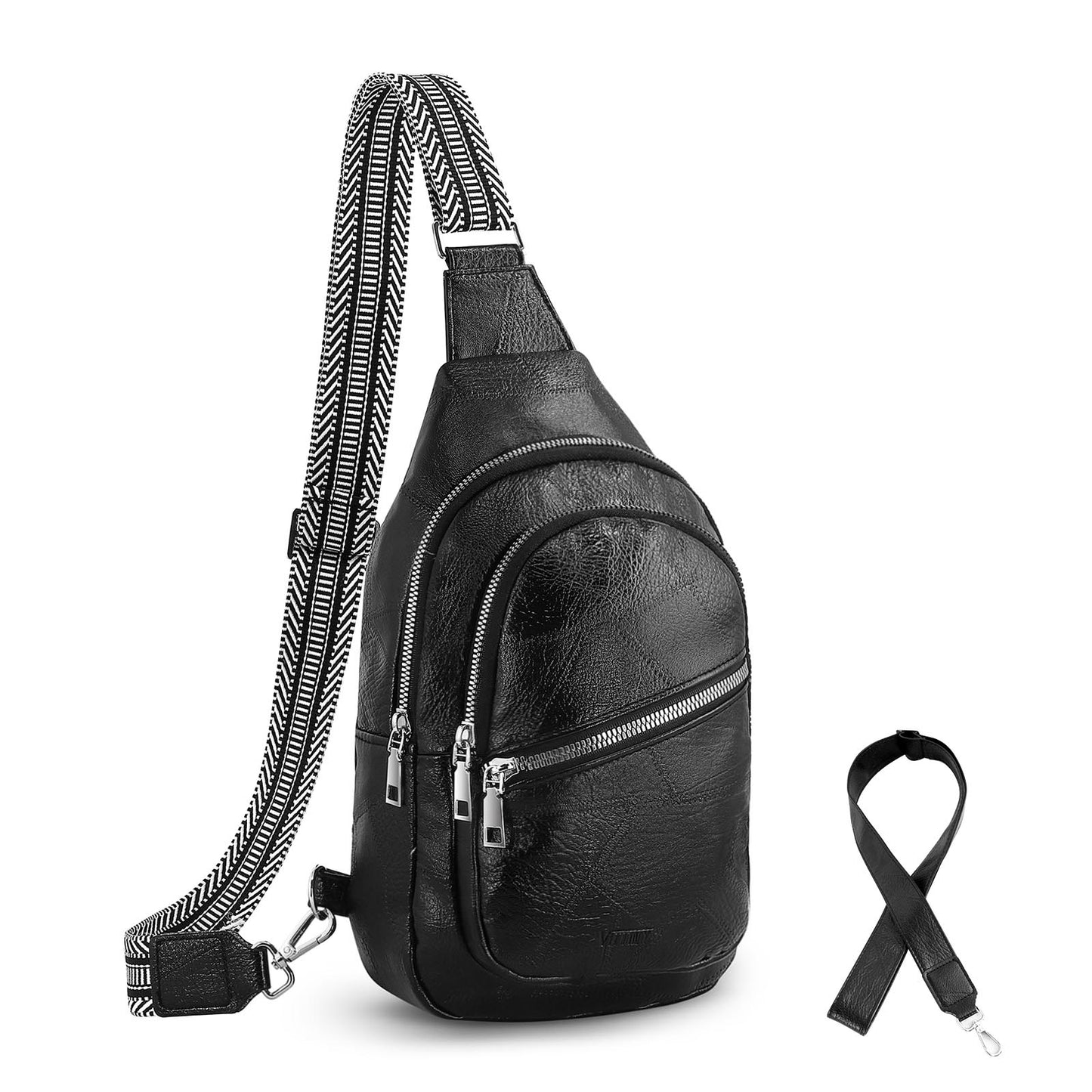 Small Sling Bag for Women, Vegan Leather Fanny Pack Crossbody Bags for Women, Chest Bag With Guitar Strap