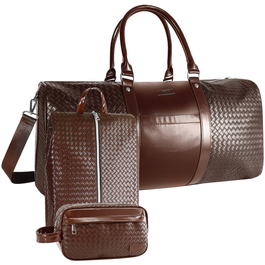 3-in-1 Leather Duffle Bag for Travel with Toiletry Bag and Shoe Compartment, Weekender Overnight Gym Bag for Men Women, Carry On Bag Fits 21 Inch Laptop