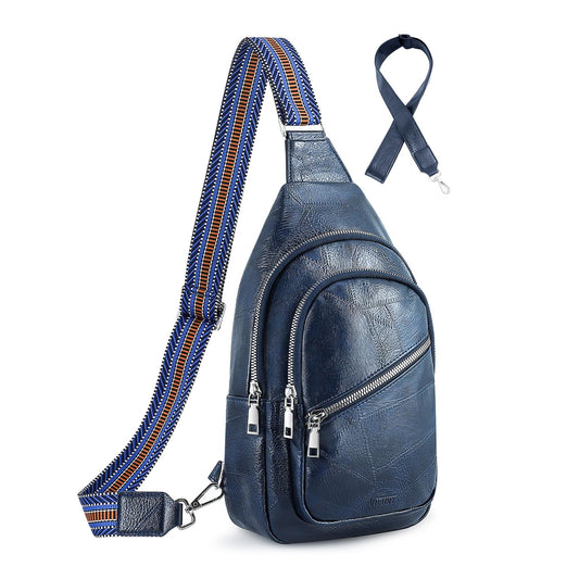 Crossbody Sling Bag for Women Men Anti Theft Cross Body Fanny Pack Belt Bag Purse Gifts for Women Faux Leather, Blue