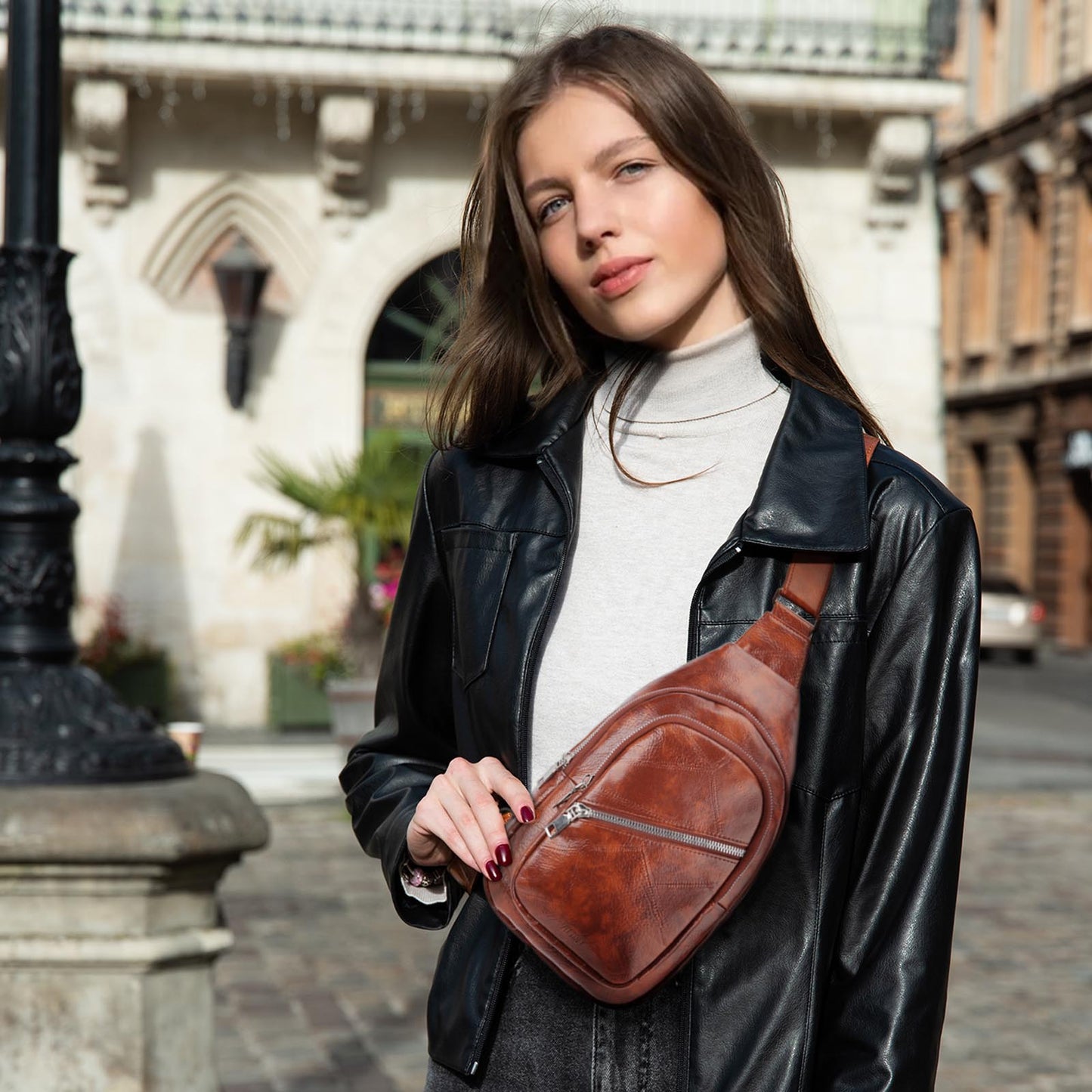 Sling Bag For Women Men Backpack Fanny Pack Crossbody Chest Travel Shoulder Belt Bags Purse Handbag PU Leather