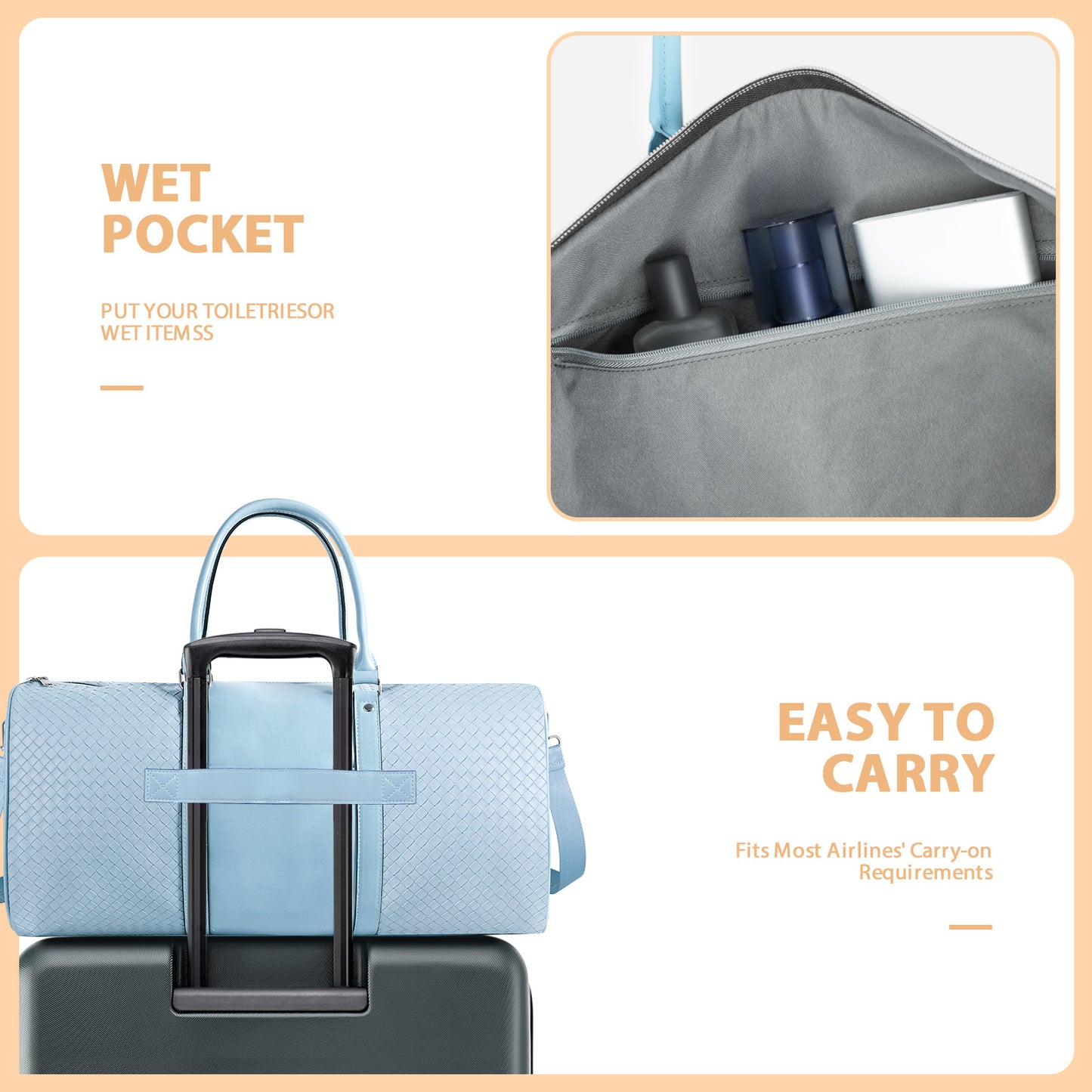 Leather Travel Bag with Shoe Pouch, Waterproof Weekender Overnight Bag, Carry On Duffel Bag for Men Women-Blue