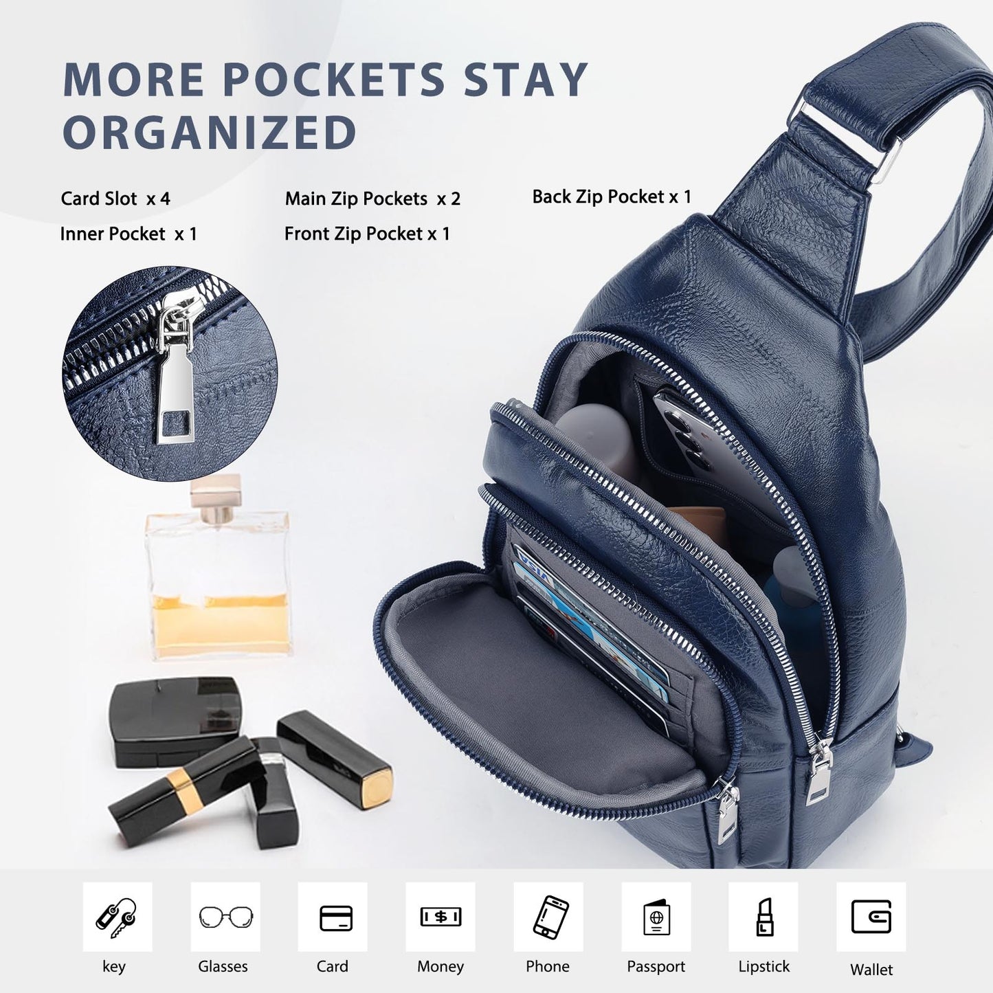 Crossbody Sling Bag for Women Men Anti Theft Cross Body Fanny Pack Belt Bag Purse Gifts for Women Faux Leather, Blue