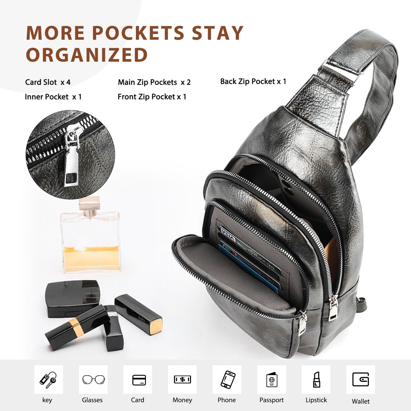 Sling Bag For Women Faux Leather Small Casual Daypack Backpack Fanny Pack Crossbody Chest Bags Purse