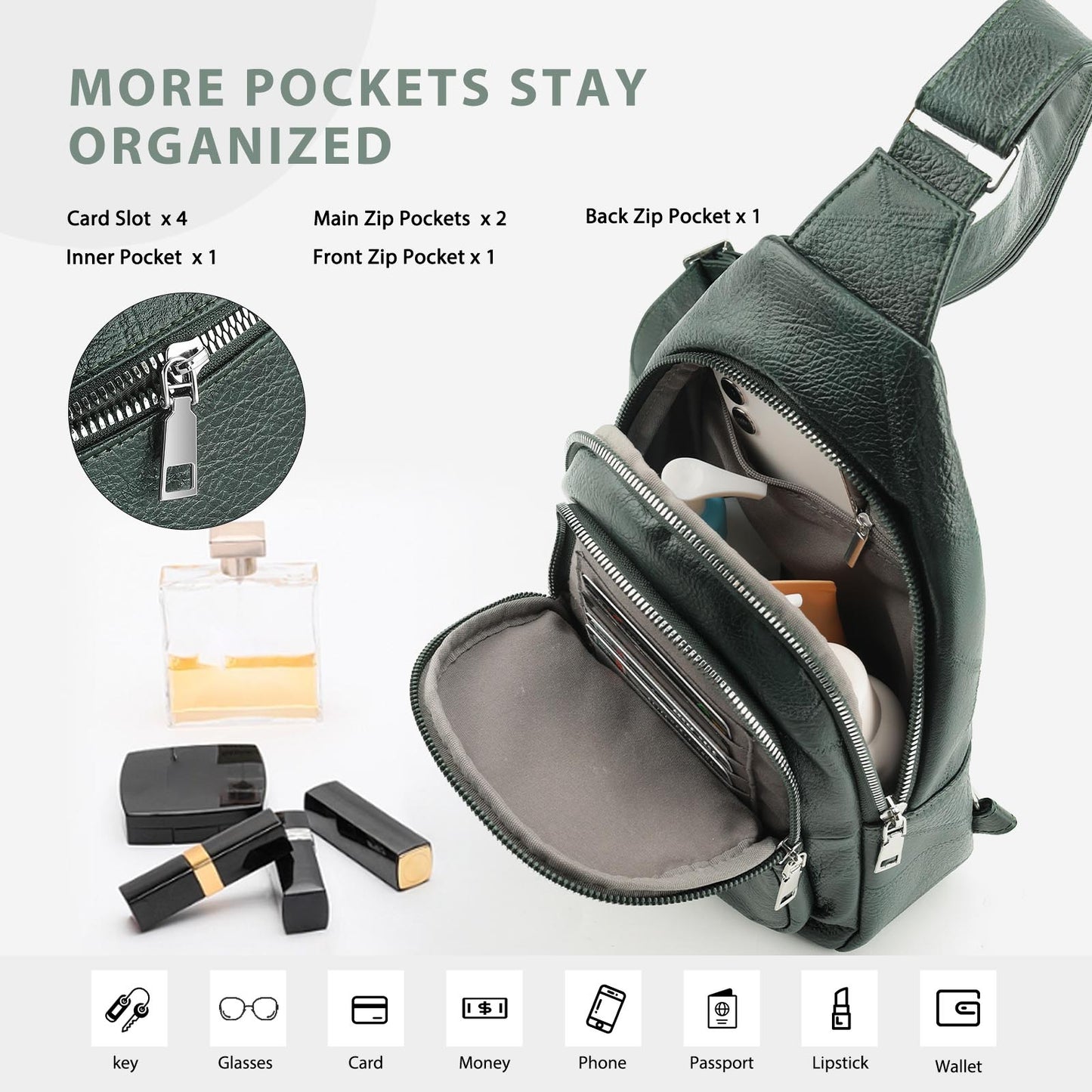 Small Sling Bag for Women Leather Crossbody Bags Fanny Pack Chest Bag for Travel