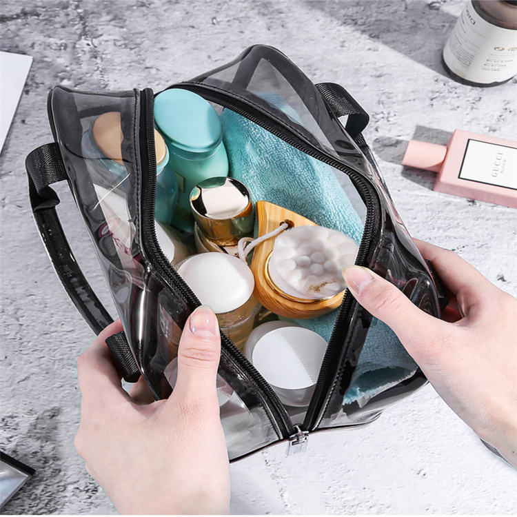 Wholesale Custom Logo Waterproof Women's Makeup Travel Toiletry Cosmetic Zipper Bag Custom Logo Clear Pvc Cosmetic Bag