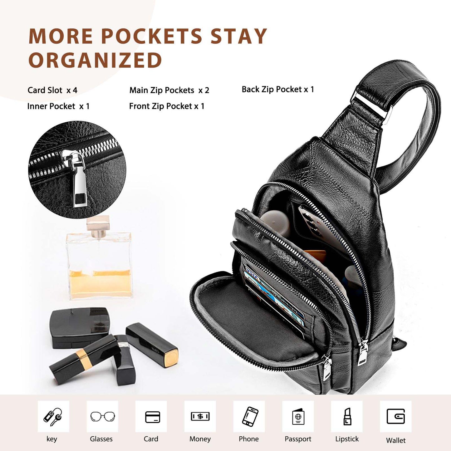 Small Sling Bag for Women, Vegan Leather Fanny Pack Crossbody Bags for Women, Chest Bag With Guitar Strap