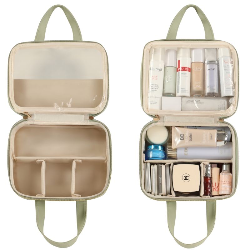 Custom Large and Small Size Makeup Bags PU Cosmetic Organizer with Dividers Transparent TPU Compartments Travel Daily Use