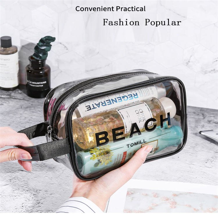Wholesale Custom Logo Waterproof Women's Makeup Travel Toiletry Cosmetic Zipper Bag Custom Logo Clear Pvc Cosmetic Bag