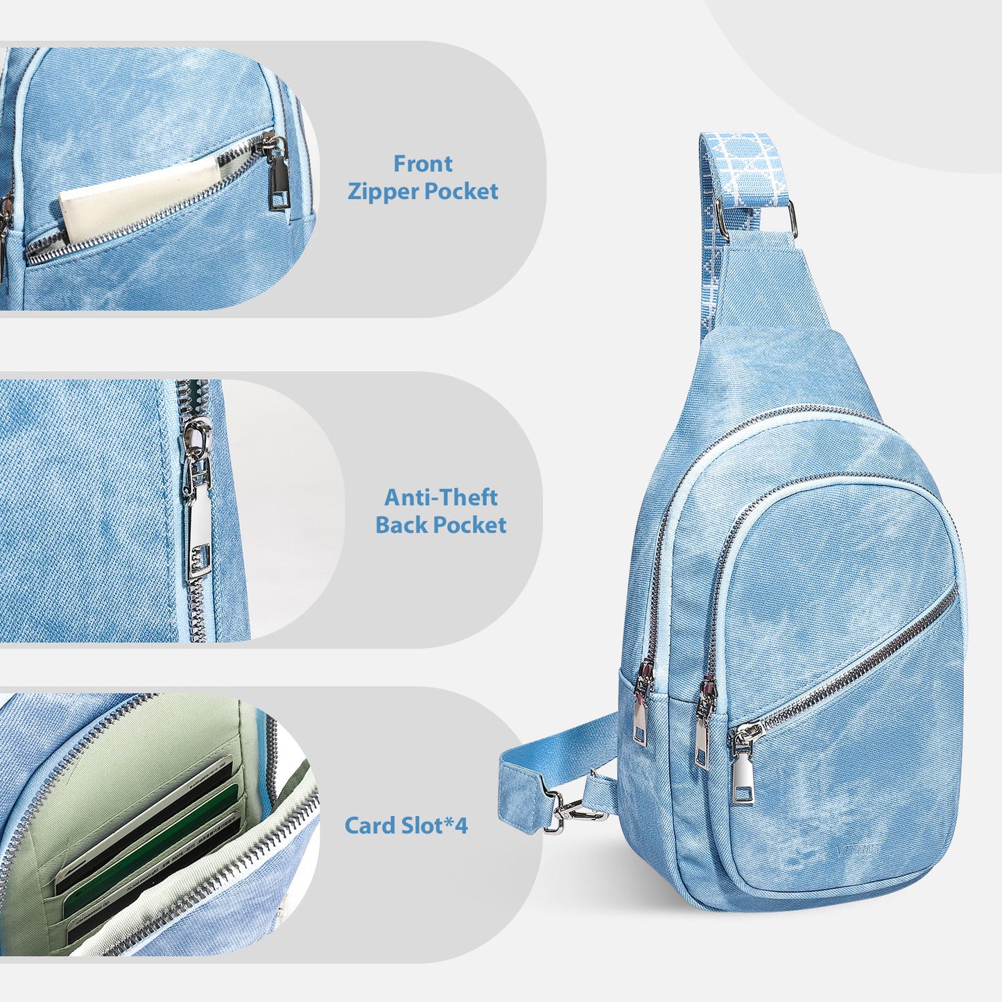 Sling Bag for Women Leather Crossbody Bag Vintage Cross Body Purse for Travel with Guitar Strap, Bohemian Style