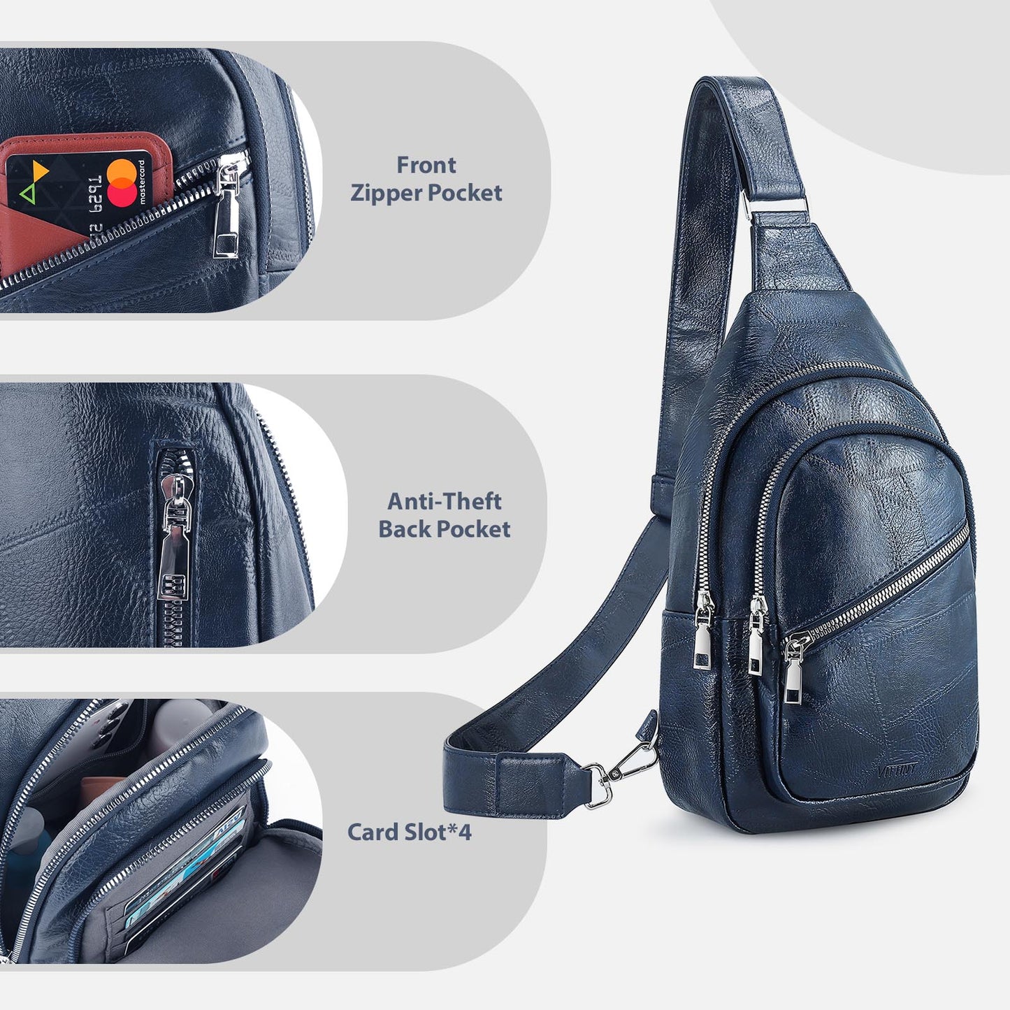 Crossbody Sling Bag for Women Men Anti Theft Cross Body Fanny Pack Belt Bag Purse Gifts for Women Faux Leather, Blue