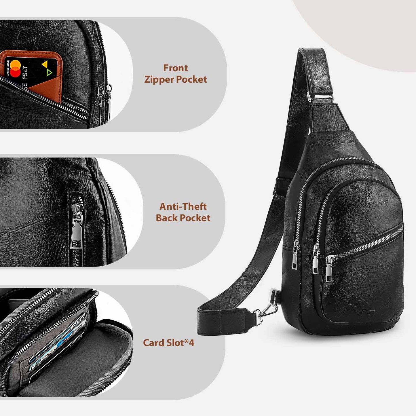 Small Sling Bag for Women, Vegan Leather Fanny Pack Crossbody Bags for Women, Chest Bag With Guitar Strap