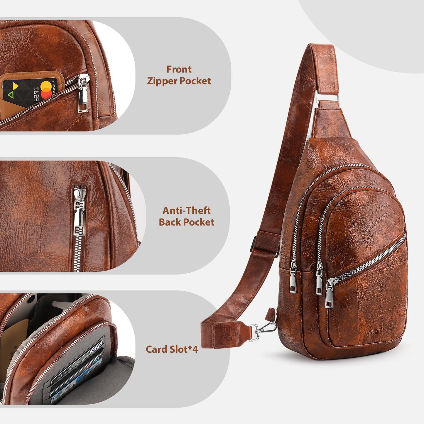 Sling Bag For Women Men Backpack Fanny Pack Crossbody Chest Travel Shoulder Belt Bags Purse Handbag PU Leather