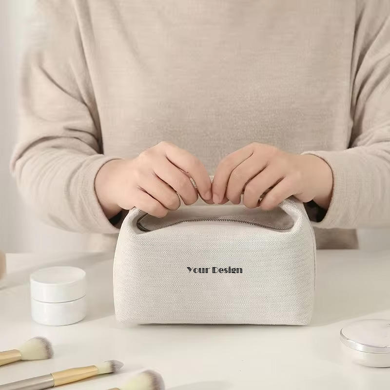 Custom Natural Plain Canvas Cotton Hemp Jute Makeup Cosmetic Bag Wholesale Travel Reusable Durable Cosmetic Bag for Women